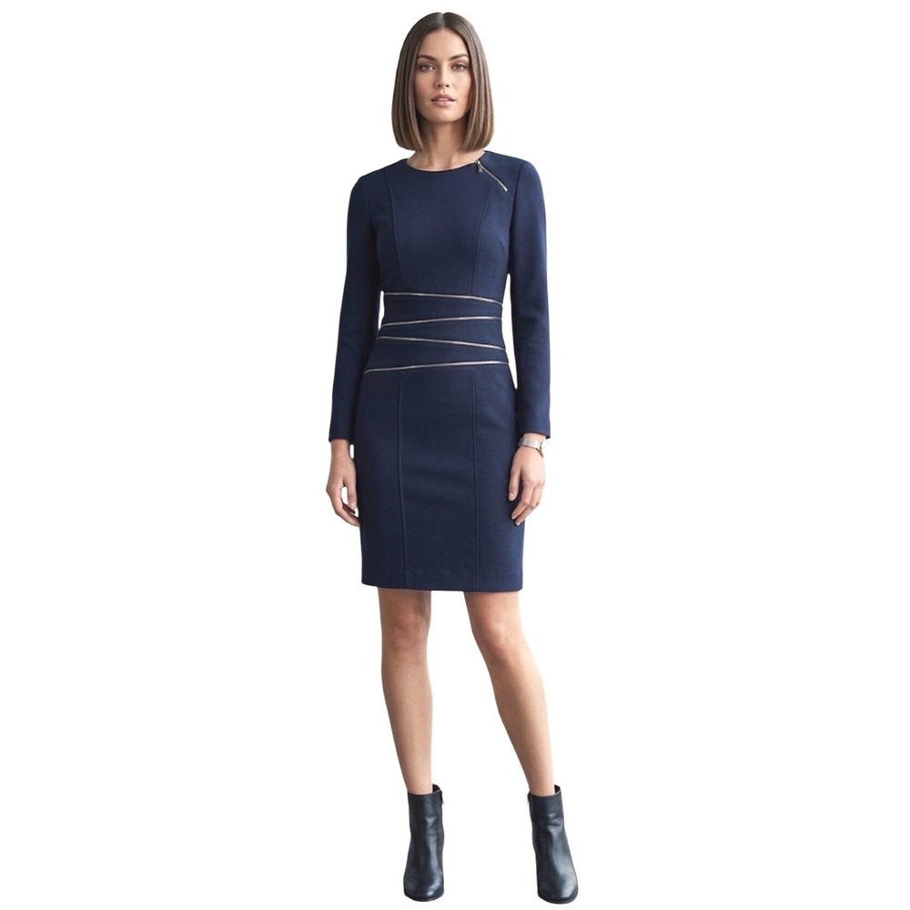 Insight Black Zipper Accent Long Sleeve Sheath‎ Work Dress Size 8